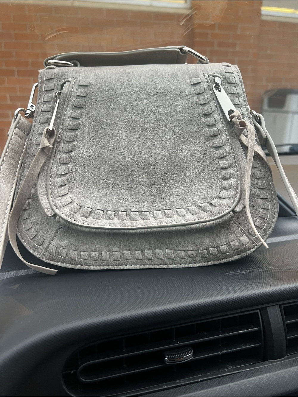 Urban Expressions Light Gray Woven-Trim Saddle Bag
